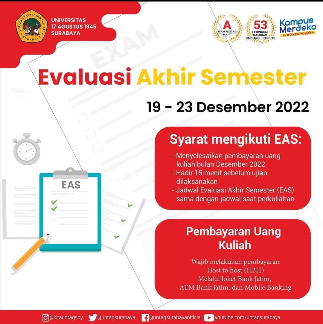 PENGUMUMAN EVALUASI AKHIR SEMESTER (EAS) GASAL 2022/2023