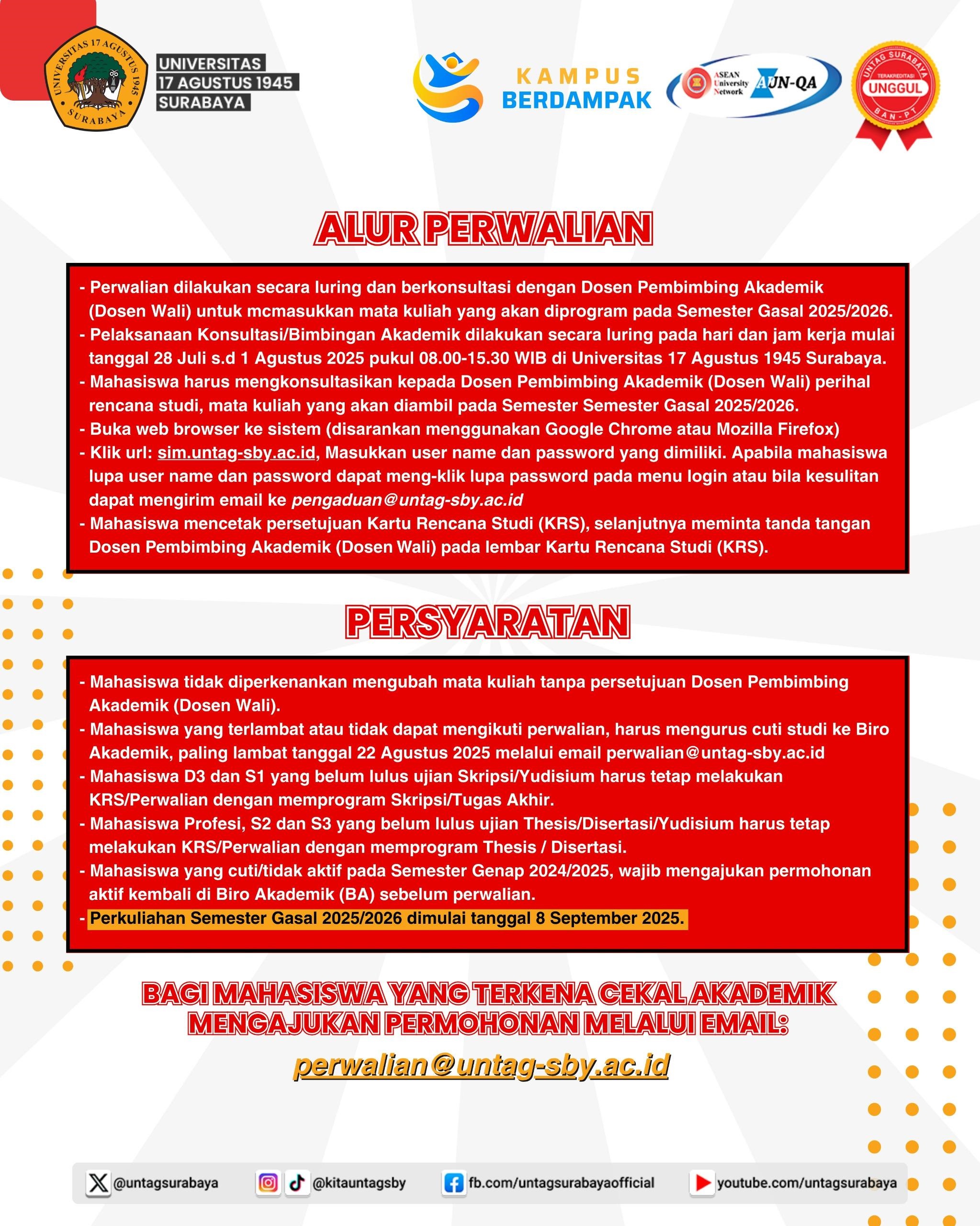 Alur dan Persyaratan Perwalian Semester Gasal 2025-2026