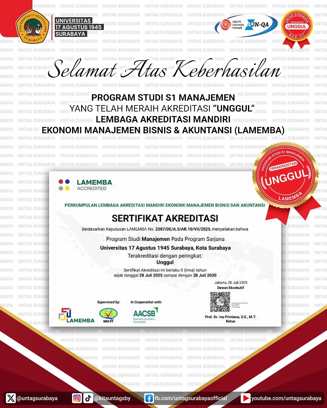 Selamat Program Studi Manajemen Unggul