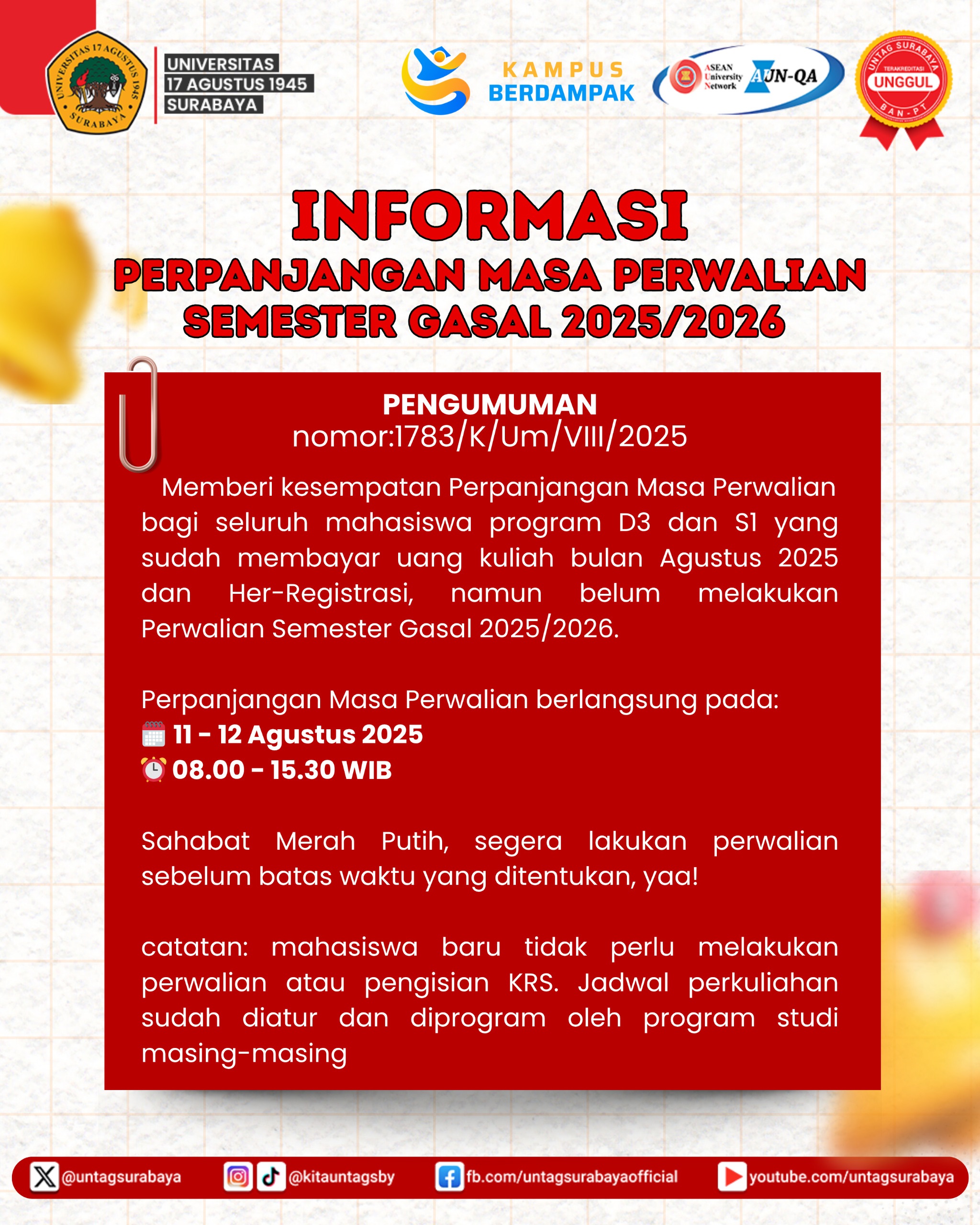 Perpanjangan Masa Perwalian Semester Gasal 2025/2026