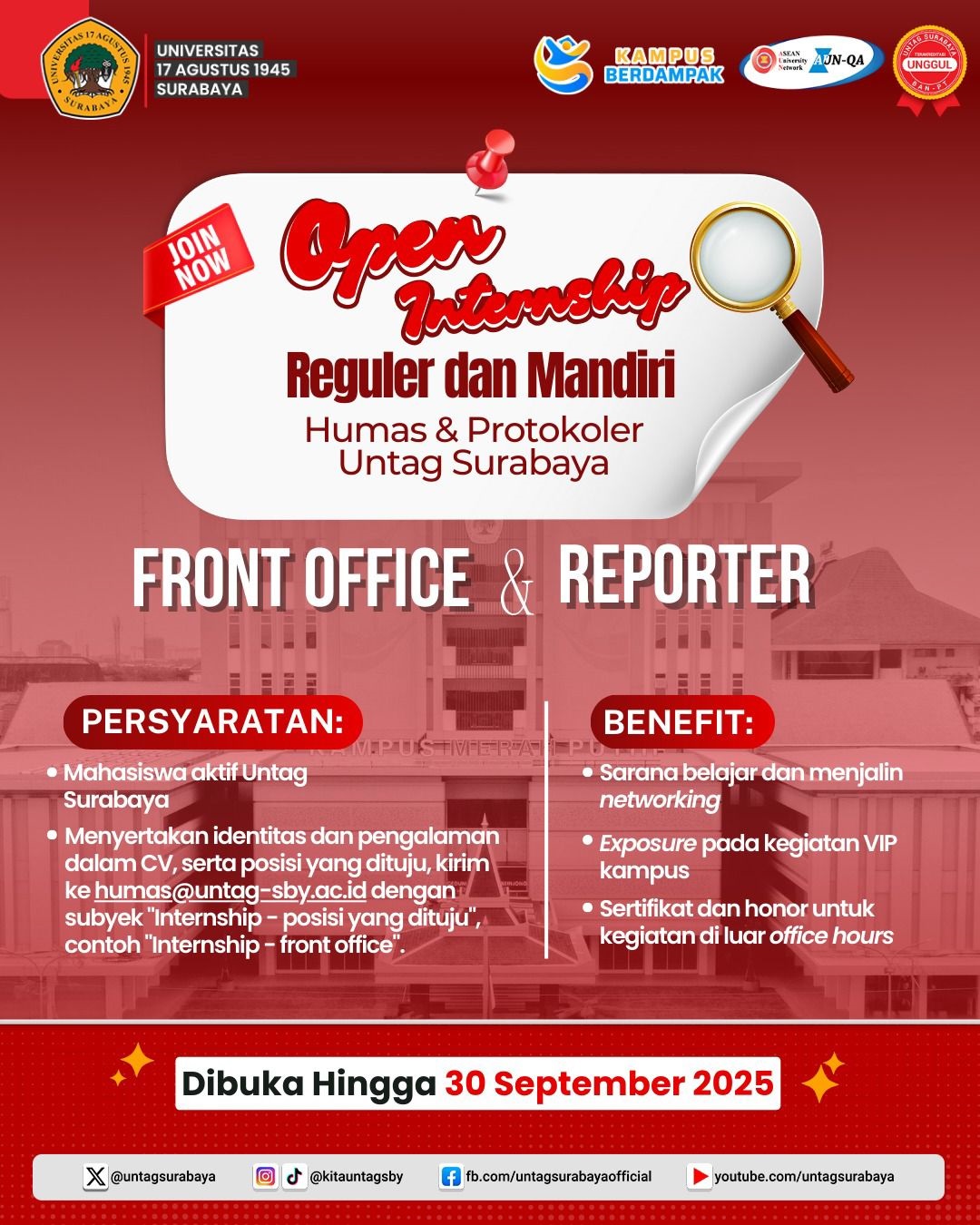 Open Internship Humas & Protokoler Untag Surabaya