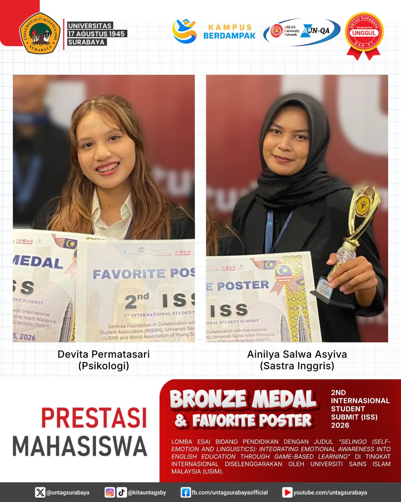 Bronze Medal & Favorite Poster dalam ajang 2nd International Student Summit (ISS) 2026