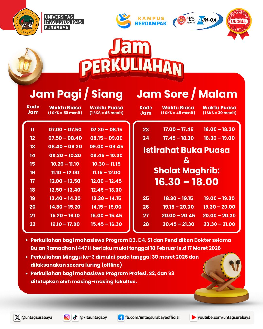Perubahan Jam Perkuliahan Selama Bulan Ramadhan